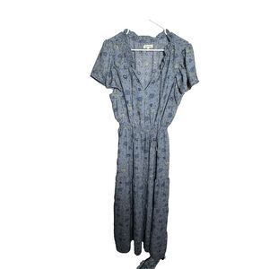 Max Studio Dress Women's Large Blue V-Neck Short Sleeve Sheath Maxi Long
